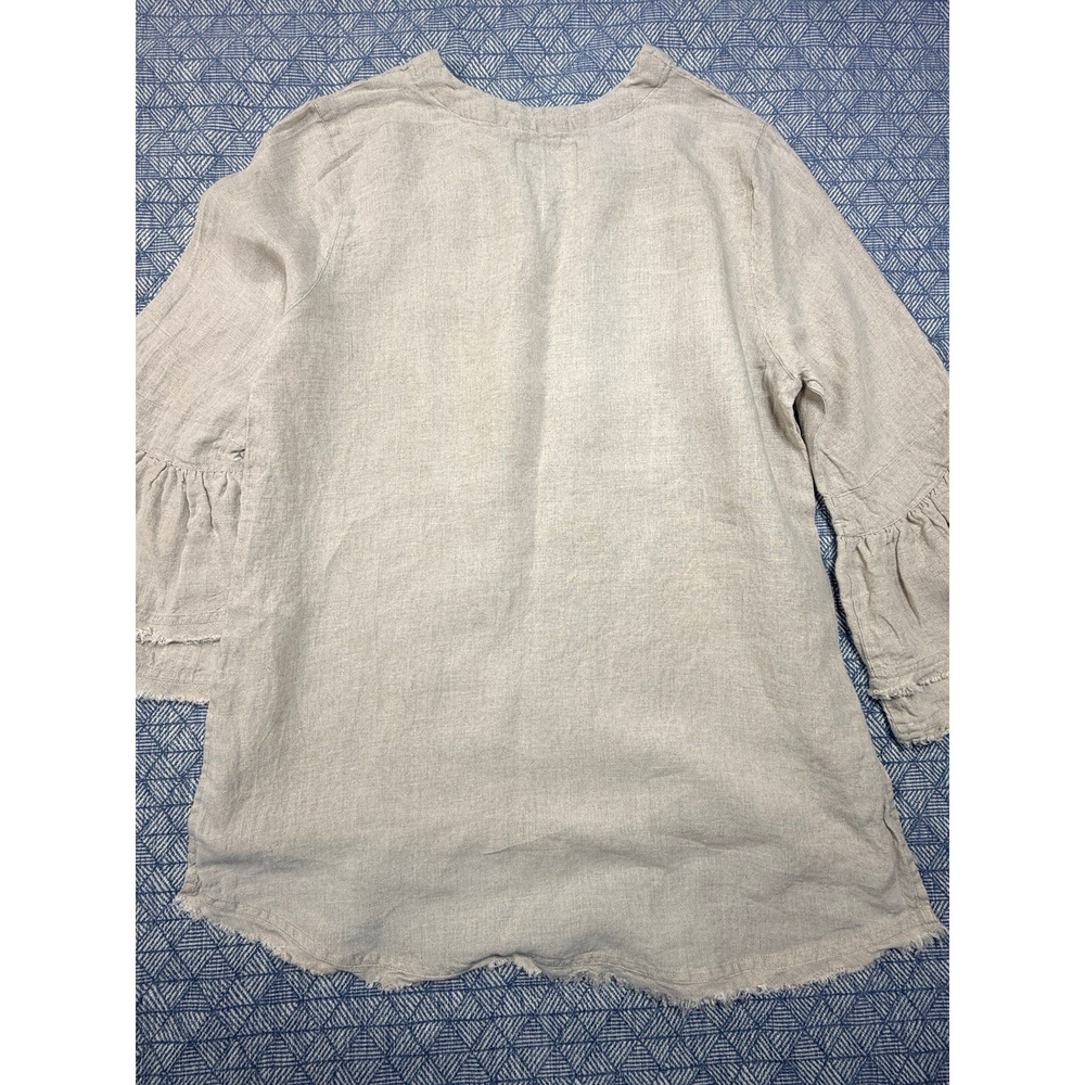 Crown Linen Designs Bella Bell Sleeve Top Large Flax Beige V-Neck Linen Tunic - Picture 8 of 12